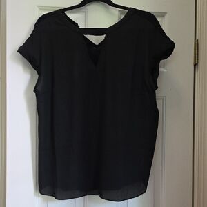 Black Boxy Cap Sleeve Blouse with Cut Out